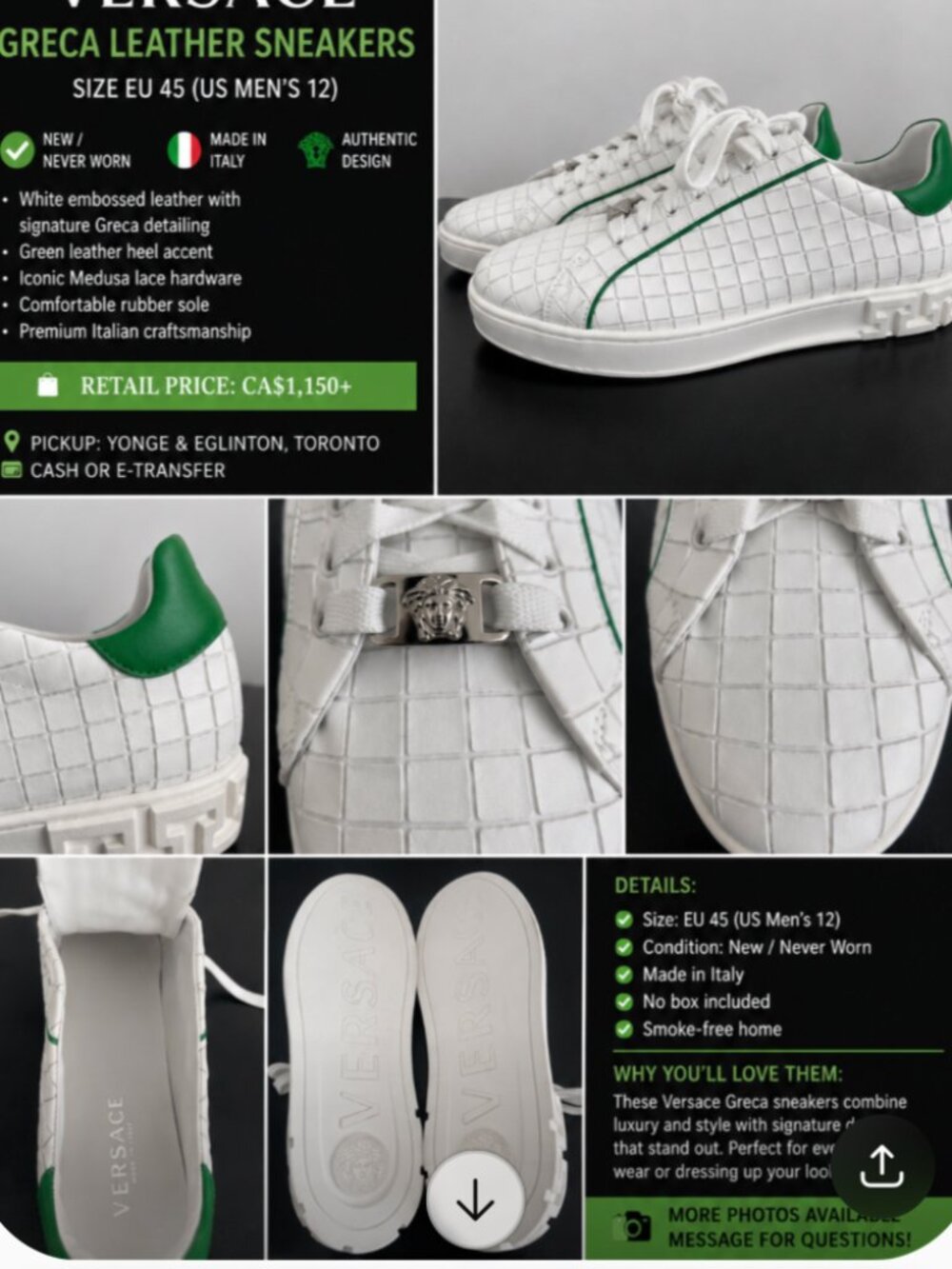 Versace White Leather Sneakers Size US 12, EU45[]